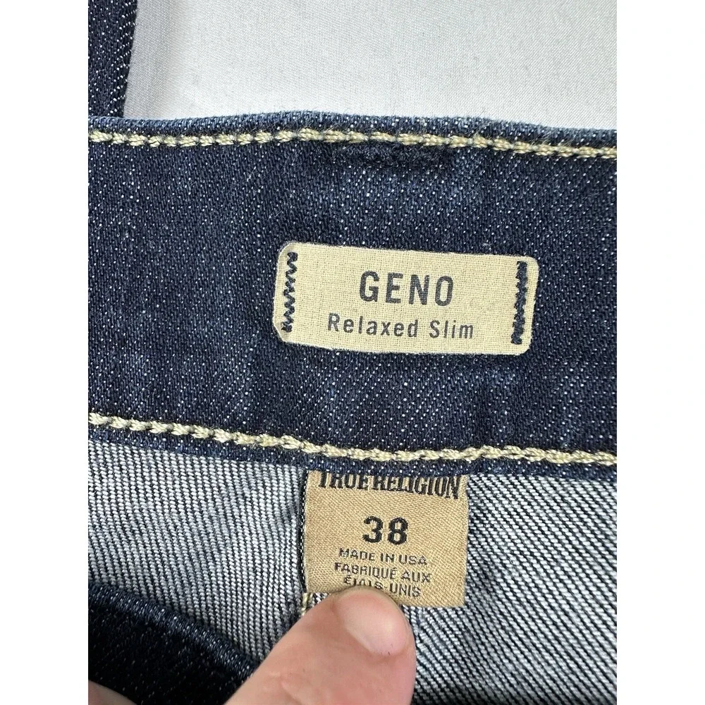 True Religion Geno Dark Wash Straight Flap Pocket Mens Jeans 38x33 5M2VJGLM00482